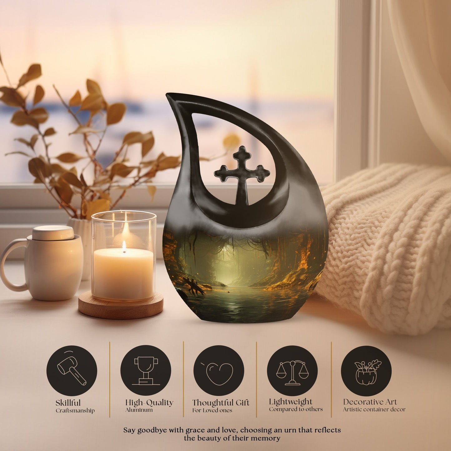 10-inch Wilderness Urn with Cross Drop design, 