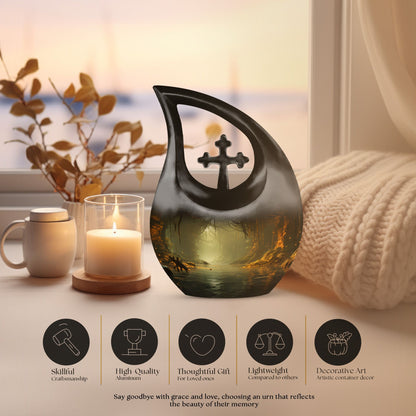 10-inch Wilderness Urn with Cross Drop design, 