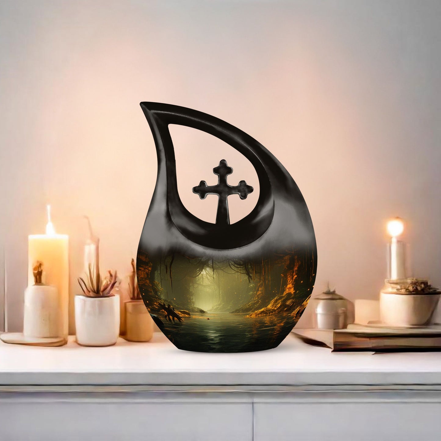 10-inch Wilderness Urn with Cross Drop design, 