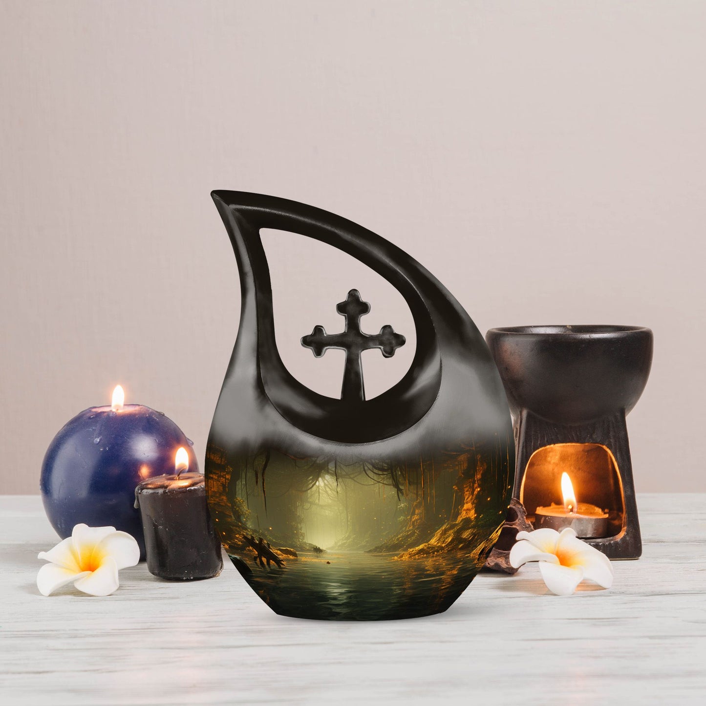 10-inch Wilderness Urn with Cross Drop design, 