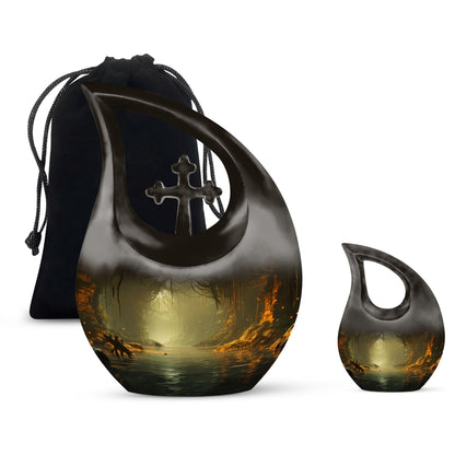 10-inch Wilderness Urn with Cross Drop design, 