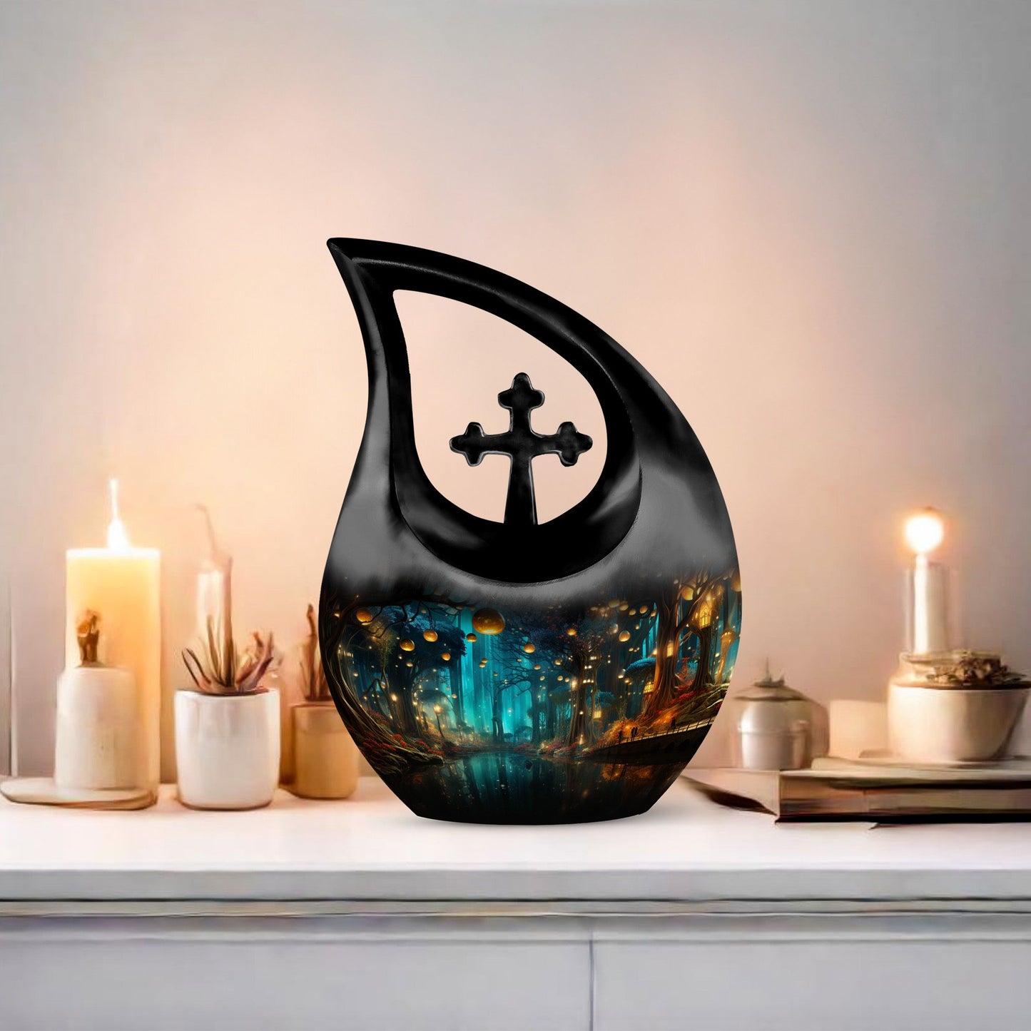10 inch Wilderness Urn with Cross Drop 