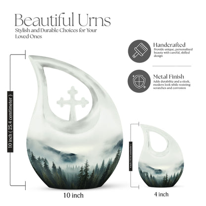 10-inch Wilderness Urn with Cross Drop design, ideal 
