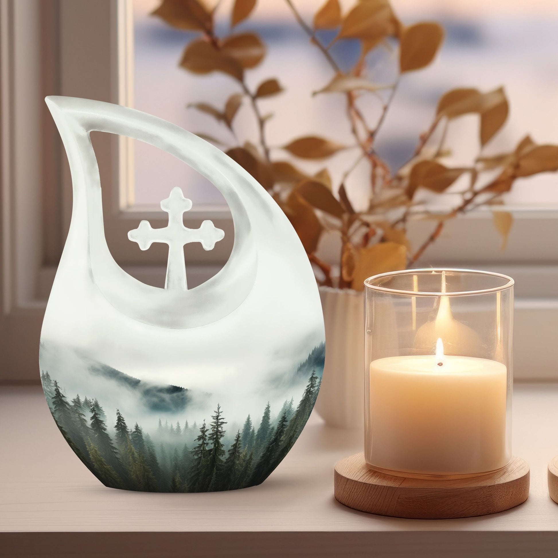 10-inch Wilderness Urn with Cross Drop design, ideal 