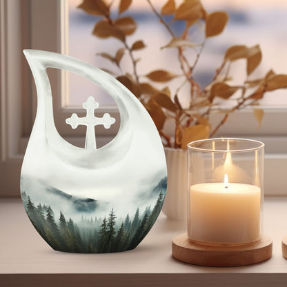 10-inch Wilderness Urn with Cross Drop design, ideal 