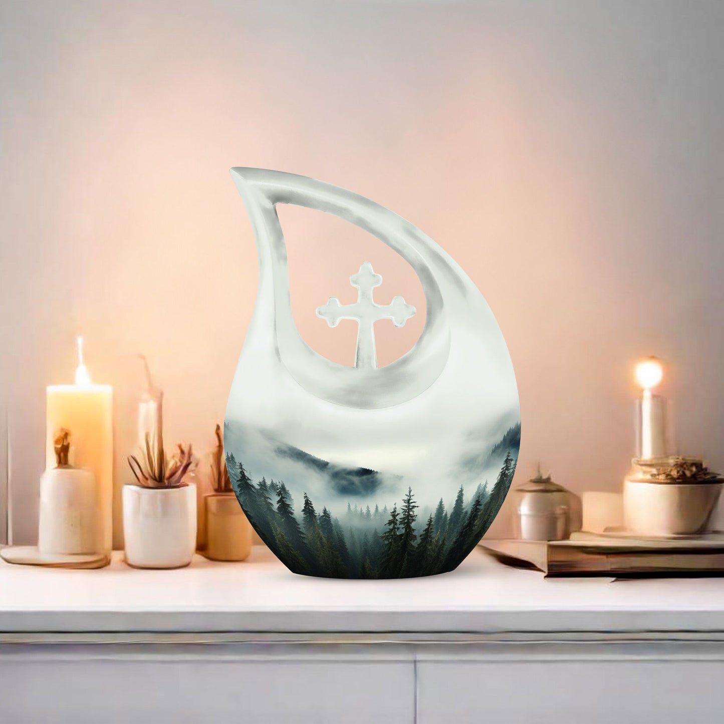10-inch Wilderness Urn with Cross Drop design, ideal 