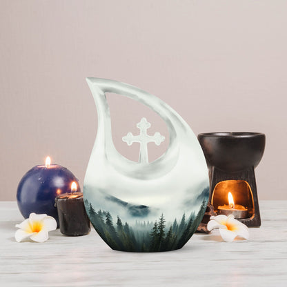 10-inch Wilderness Urn with Cross Drop design, ideal 