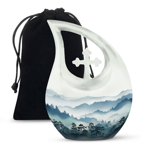 10 inch Wilderness Urn with Cross Drop design, personalized