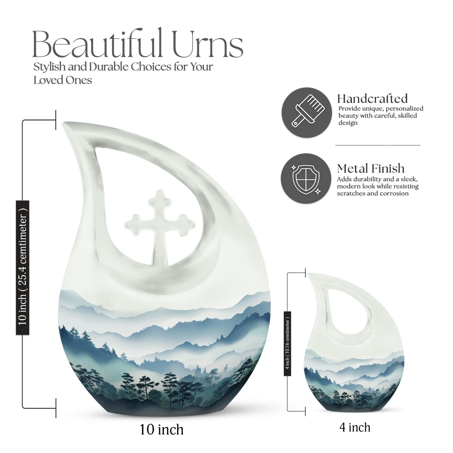 10 inch Wilderness Urn with Cross Drop design, personalized