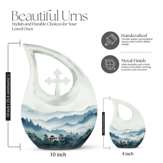 10 inch Wilderness Urn with Cross Drop design, personalized