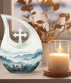 10 inch Wilderness Urn with Cross Drop design, personalized