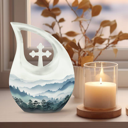 10 inch Wilderness Urn with Cross Drop design, personalized