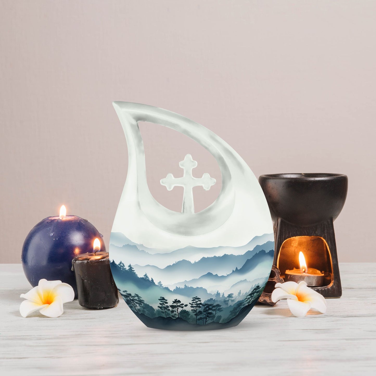 10 inch Wilderness Urn with Cross Drop design, personalized
