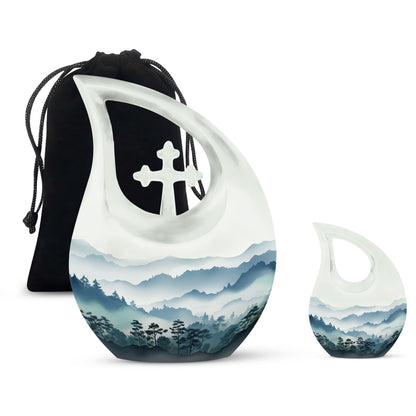 10 inch Wilderness Urn with Cross Drop design, personalized