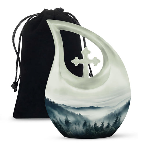 10-inch Wilderness Urn with Cross Drop design, aluminium 