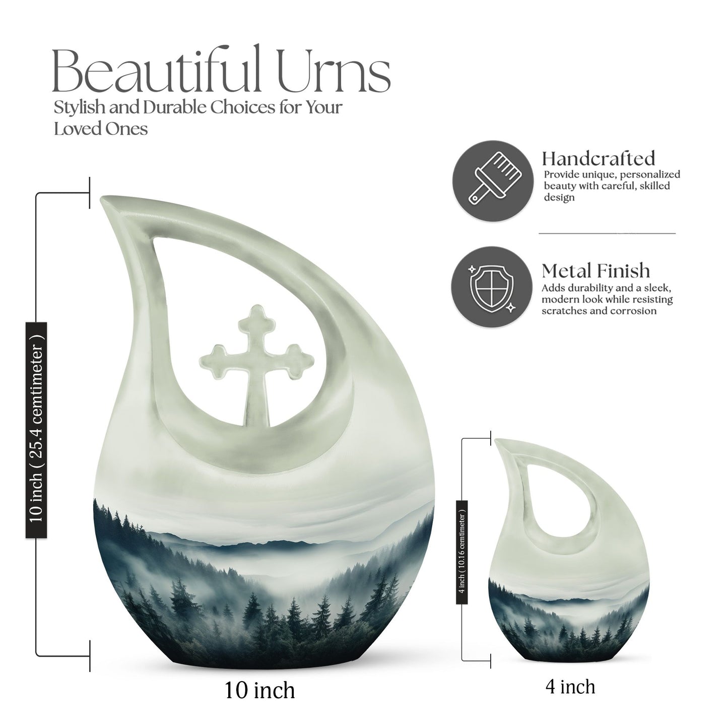 10-inch Wilderness Urn with Cross Drop design, aluminium 