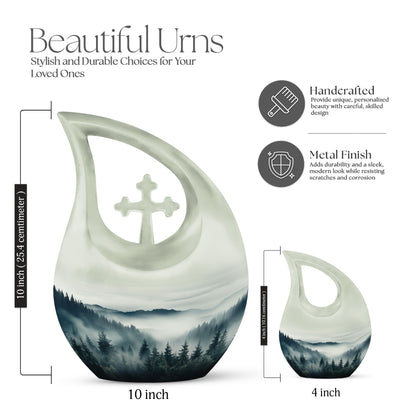 10-inch Wilderness Urn with Cross Drop design, aluminium 