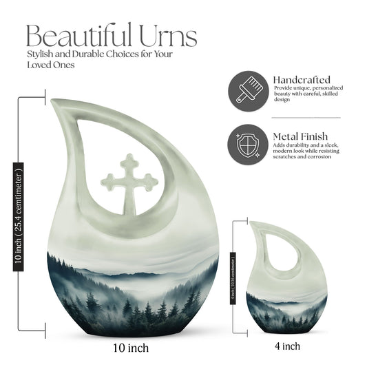 10-inch Wilderness Urn with Cross Drop design, aluminium 