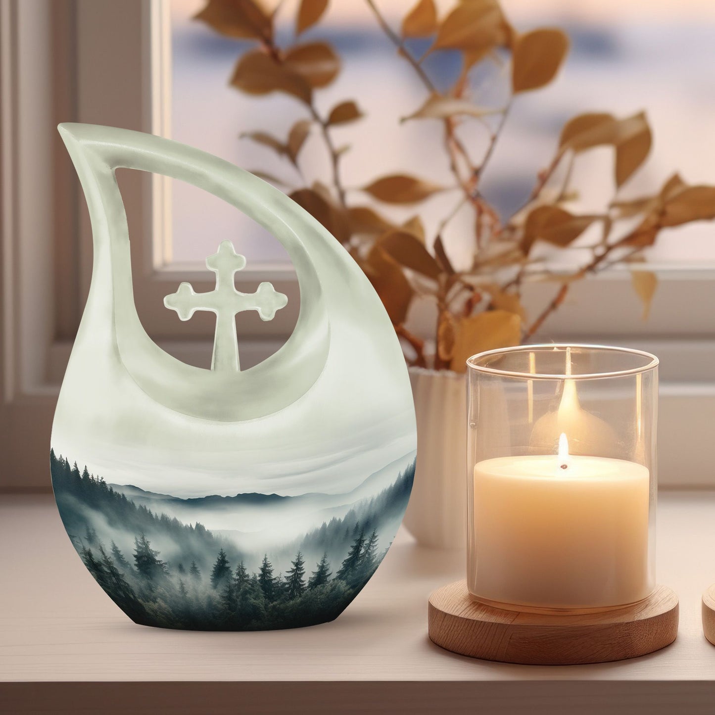 10-inch Wilderness Urn with Cross Drop design, aluminium 