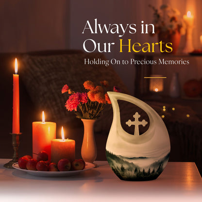 10-inch Wilderness Urn with Cross Drop design, aluminium 
