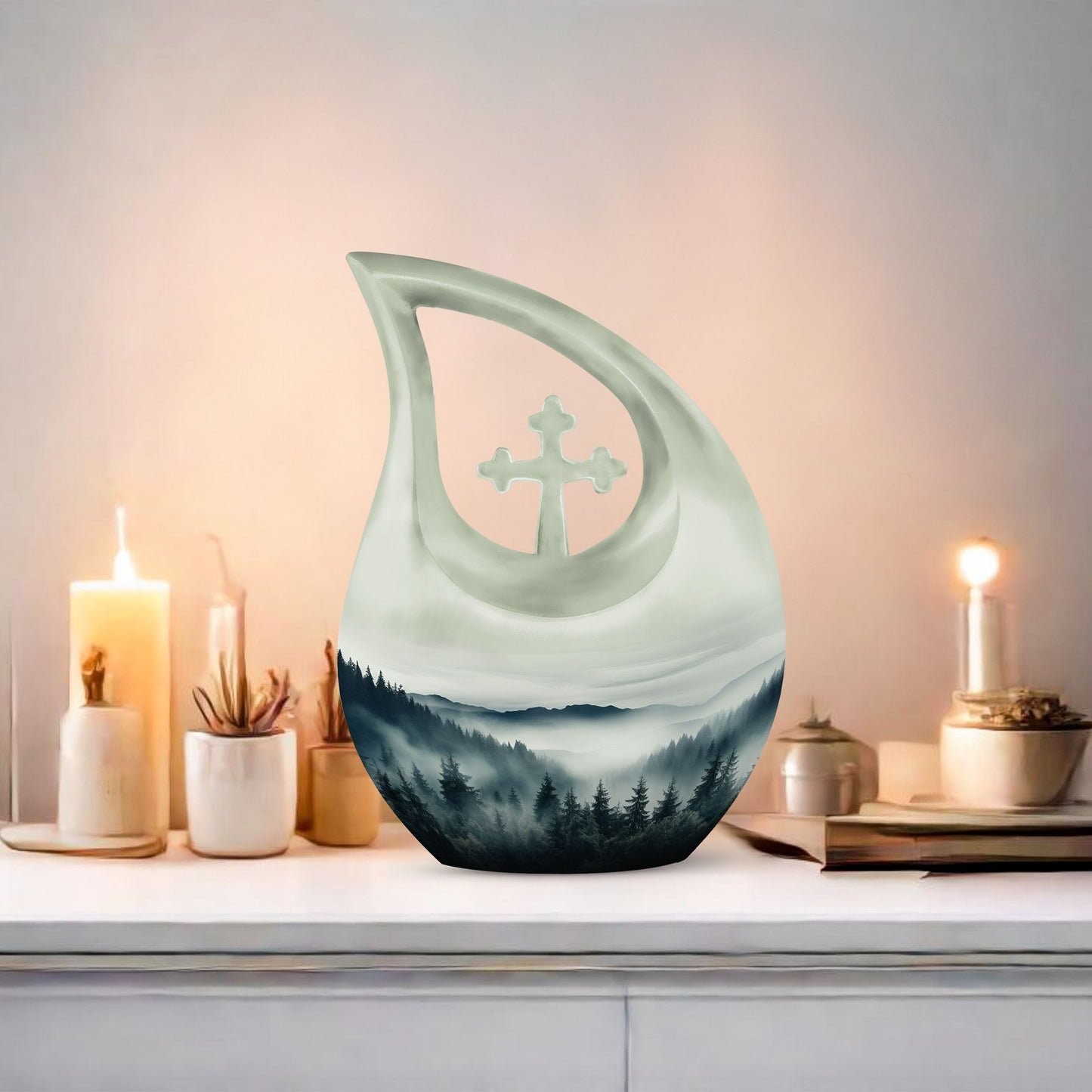 10-inch Wilderness Urn with Cross Drop design, aluminium 