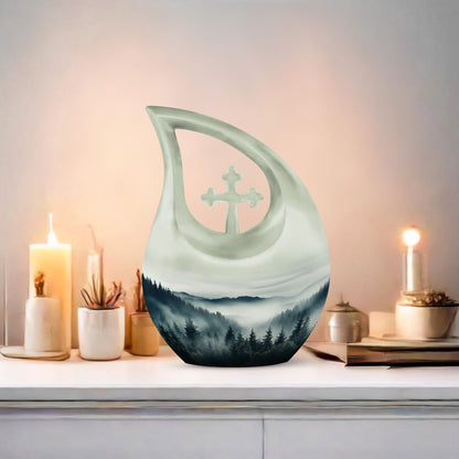 10-inch Wilderness Urn with Cross Drop design, aluminium 