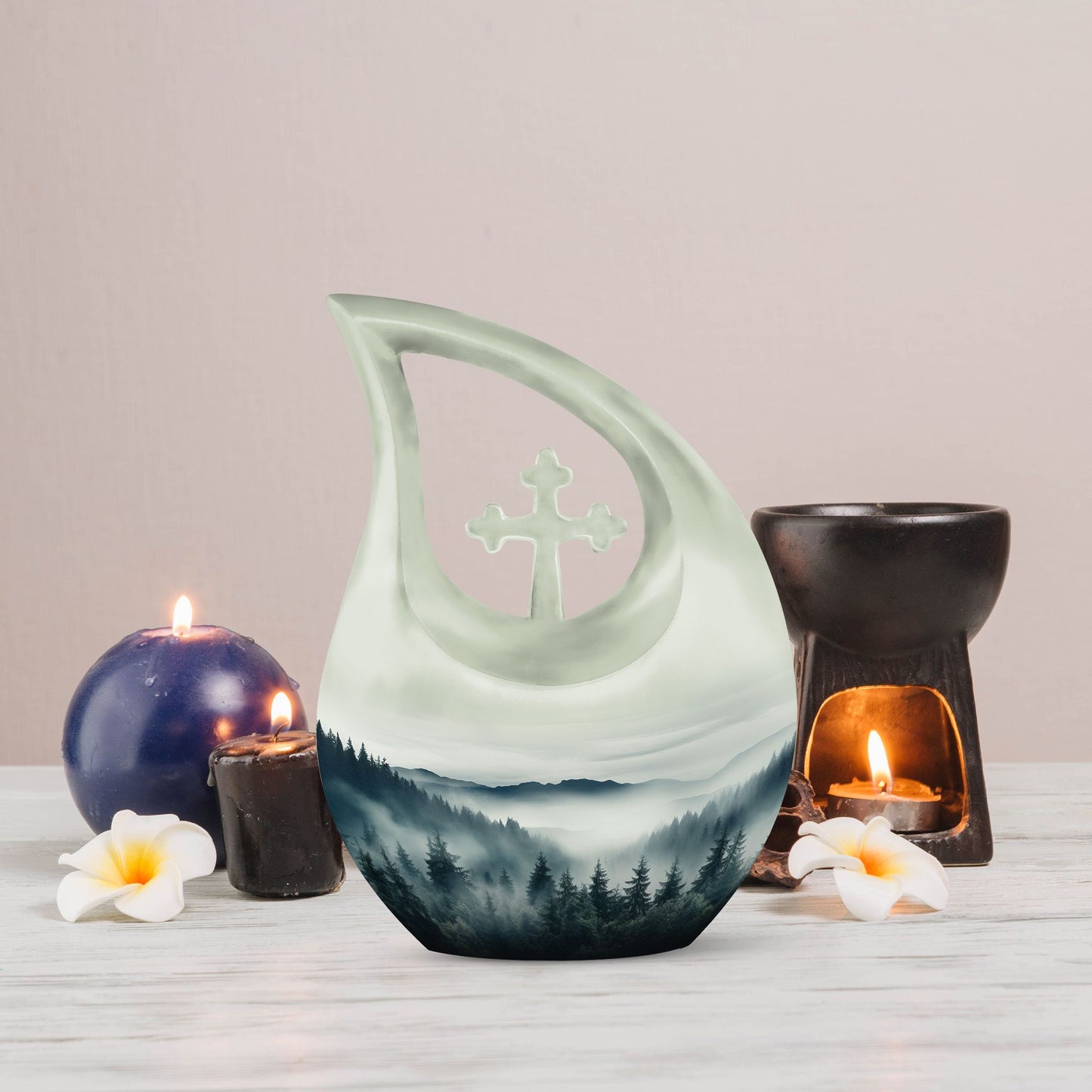 10-inch Wilderness Urn with Cross Drop design, aluminium 