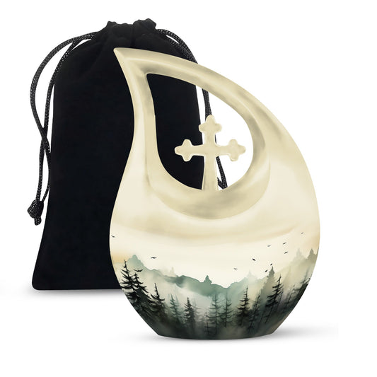 10-inch Wilderness Urn in Cross Drop design for ashes, 