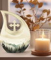 10-inch Wilderness Urn in Cross Drop design for ashes, 