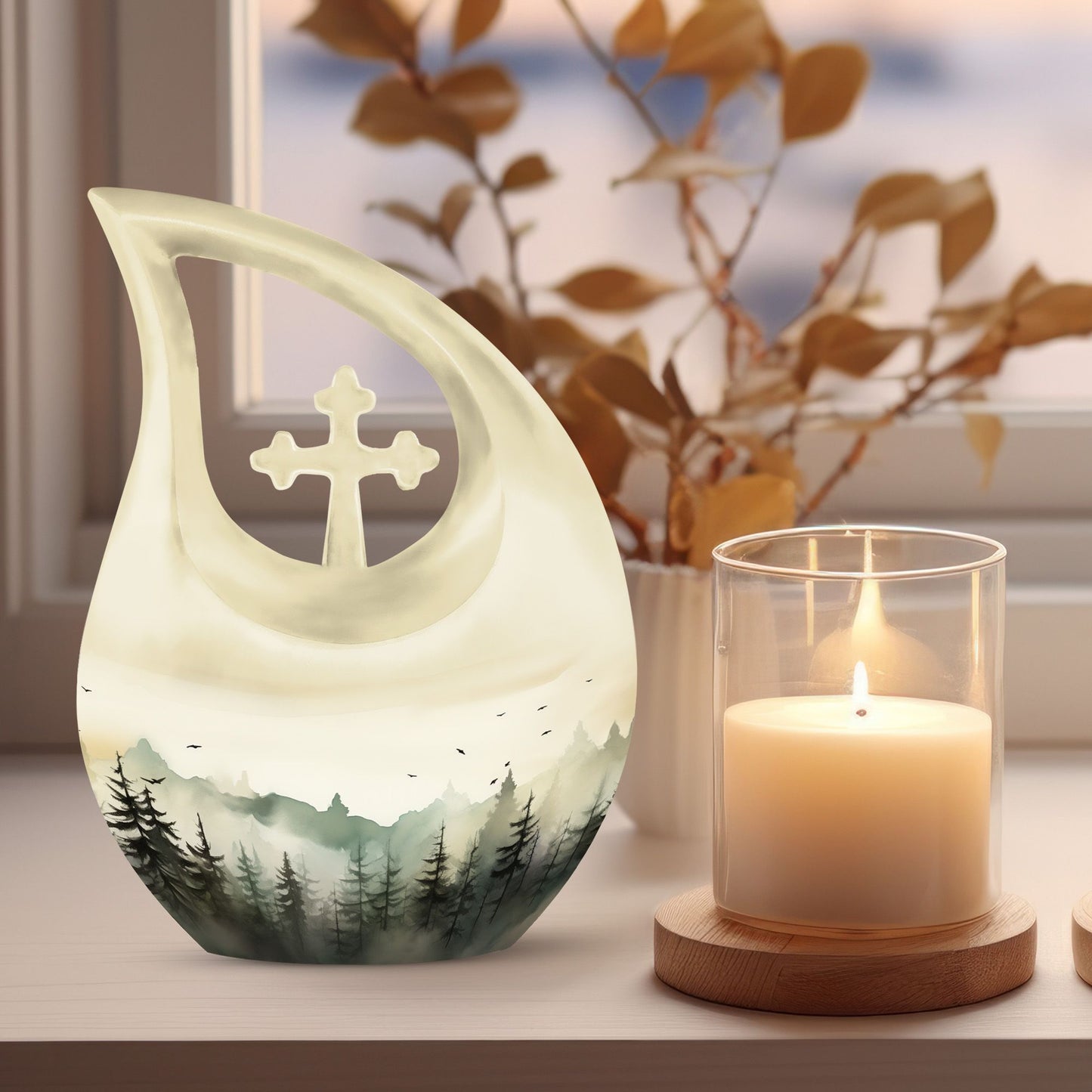 10-inch Wilderness Urn in Cross Drop design for ashes, 