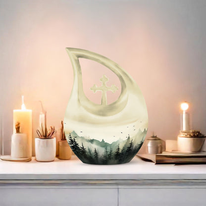 10-inch Wilderness Urn in Cross Drop design for ashes, 