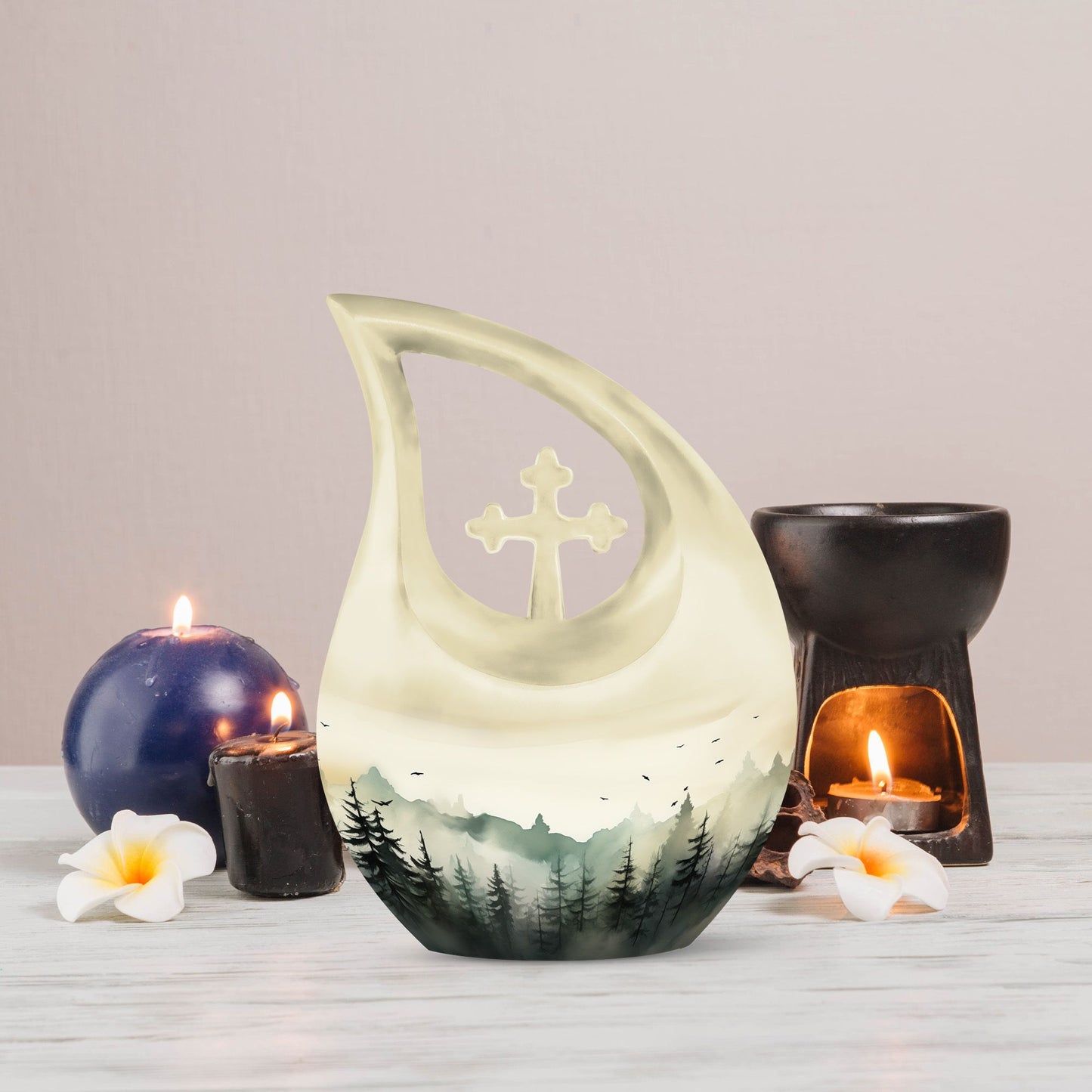 10-inch Wilderness Urn in Cross Drop design for ashes, 