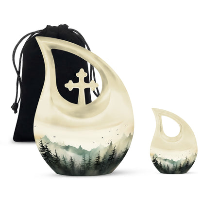 10-inch Wilderness Urn in Cross Drop design for ashes, 