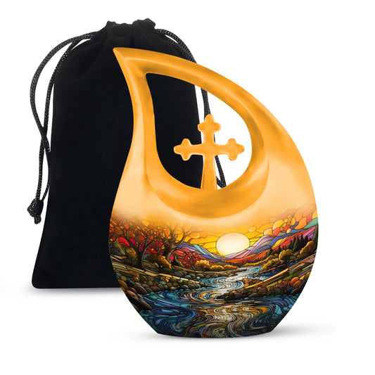 10-inch Wilderness Urn with Cross Drop design, 