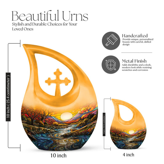 10-inch Wilderness Urn with Cross Drop design, 