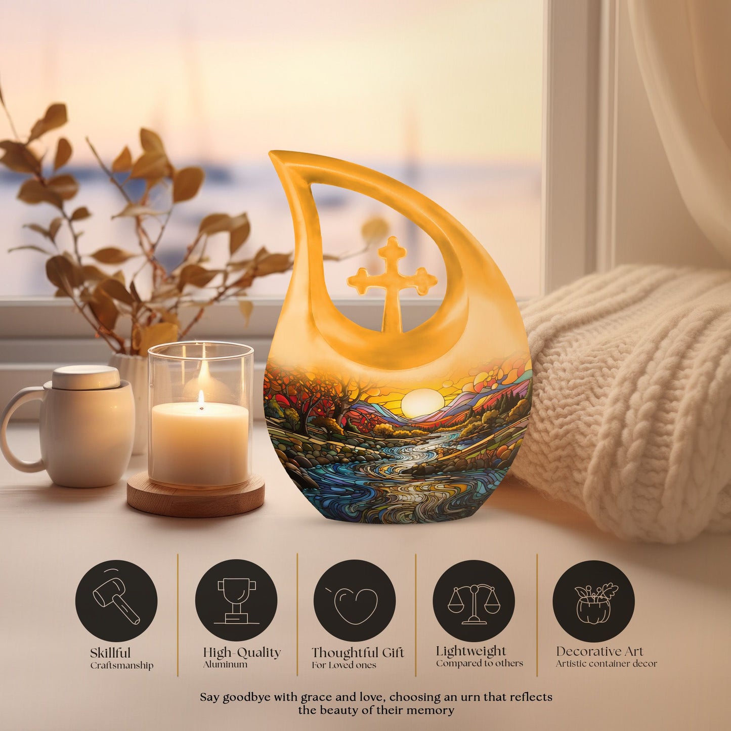 10-inch Wilderness Urn with Cross Drop design, 