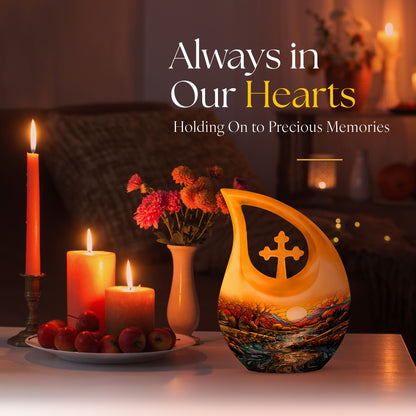 10-inch Wilderness Urn with Cross Drop design, 