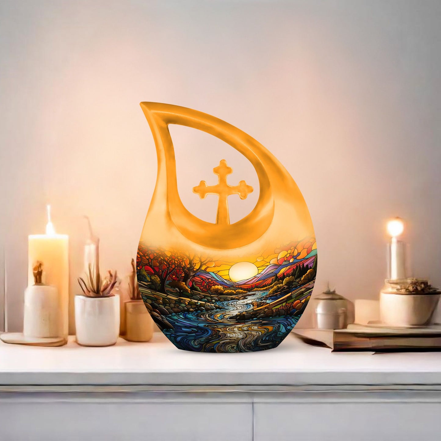 10-inch Wilderness Urn with Cross Drop design, 