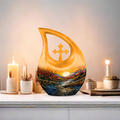 10-inch Wilderness Urn with Cross Drop design, 
