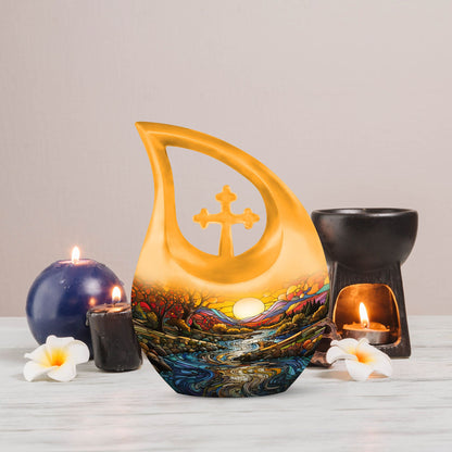 10-inch Wilderness Urn with Cross Drop design, 