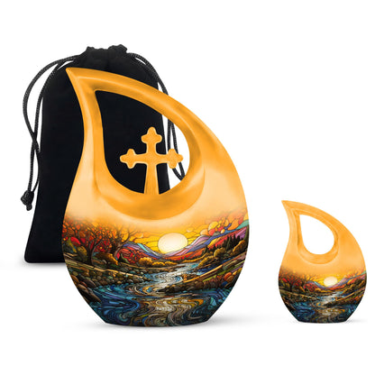 10-inch Wilderness Urn with Cross Drop design, 