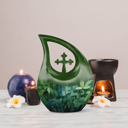 10 Inch Wilderness Urn, Medium Urn with Cross Drop 