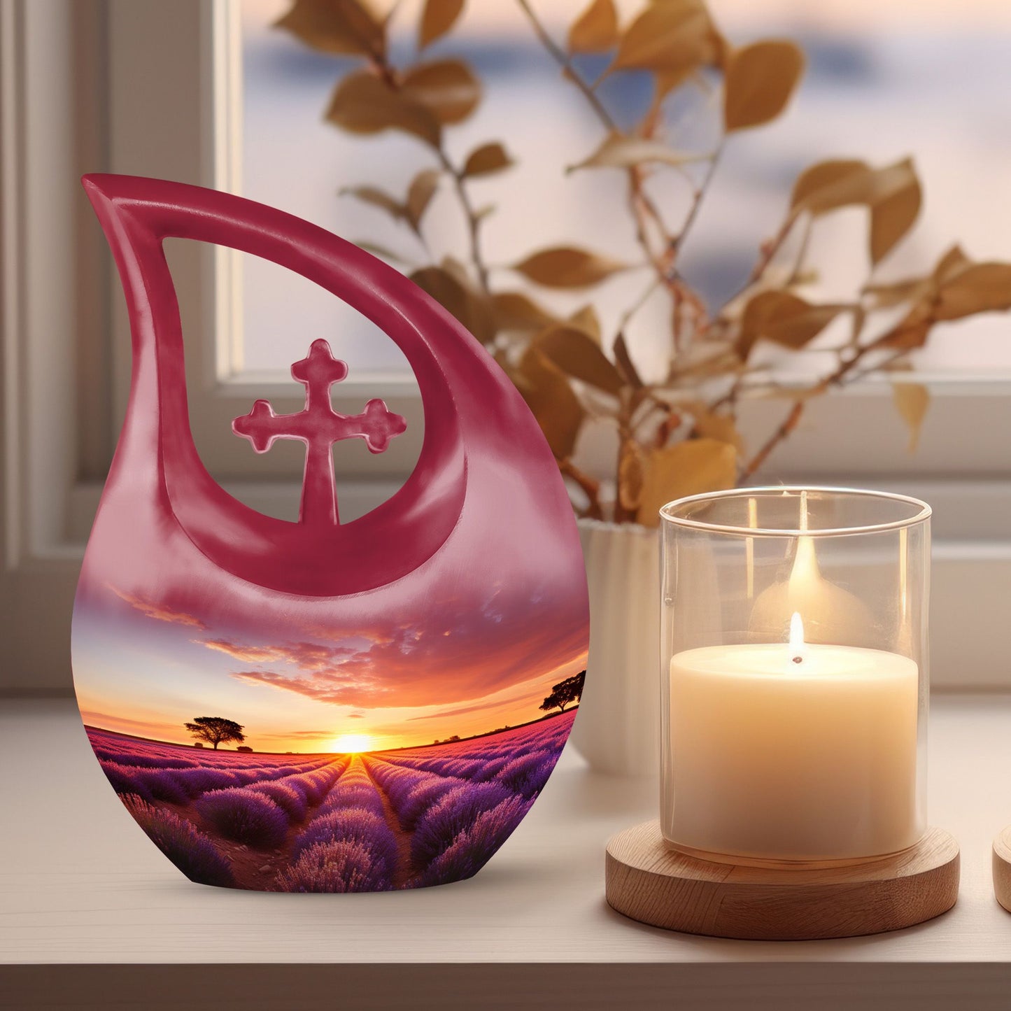 Wilderness Urn, 10 inch, Cross Drop design, Ideal for Outdoor Cremation Vaults