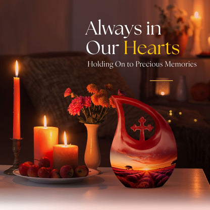 Wilderness Urn, 10 inch, Cross Drop design, Ideal for Outdoor Cremation Vaults