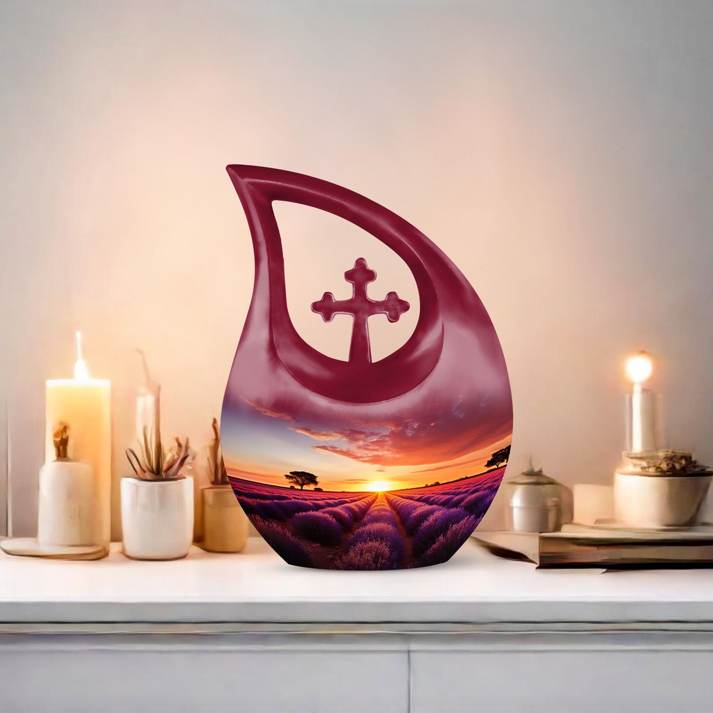 Wilderness Urn, 10 inch, Cross Drop design, Ideal for Outdoor Cremation Vaults