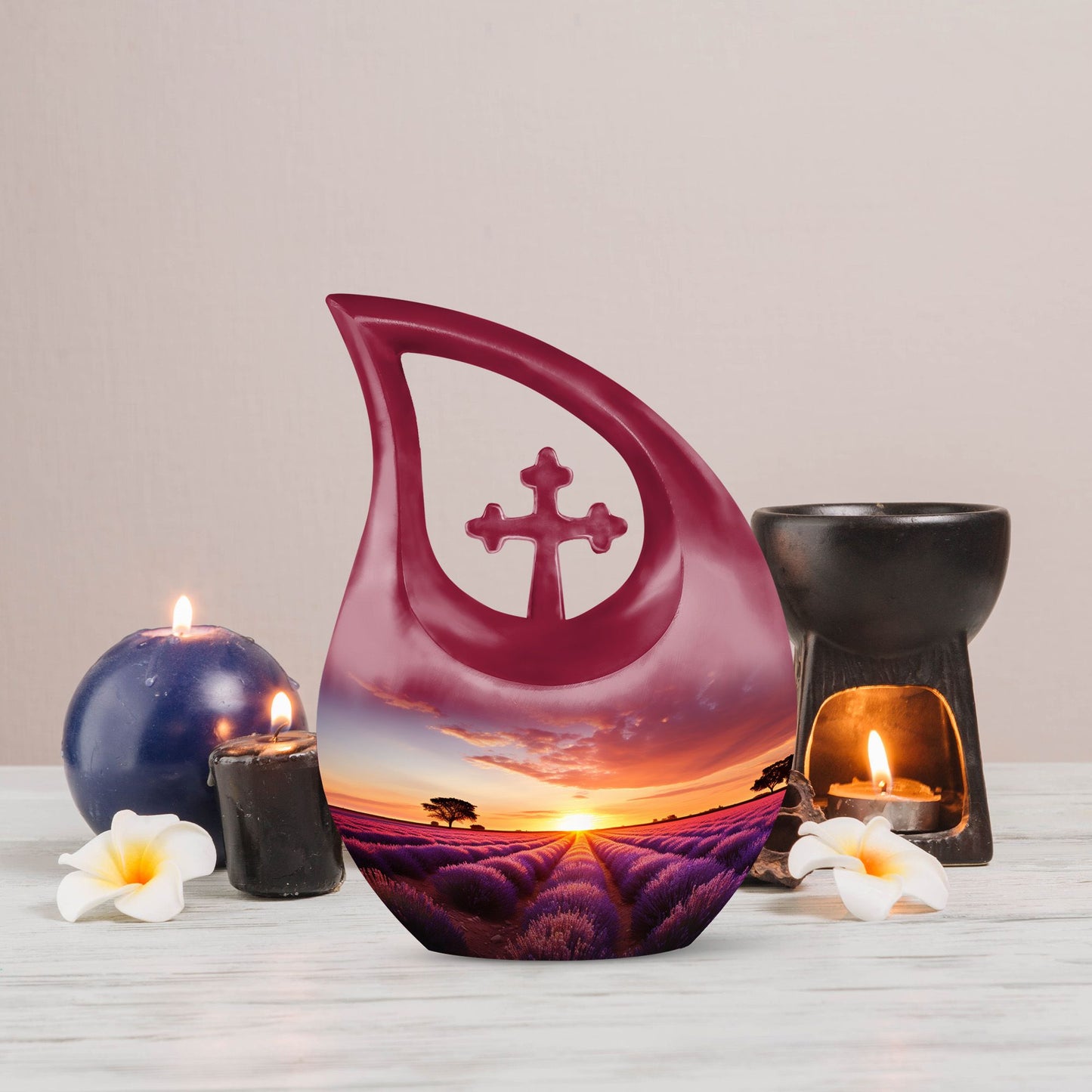 Wilderness Urn, 10 inch, Cross Drop design, Ideal for Outdoor Cremation Vaults