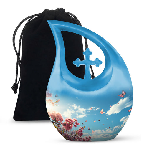 10 inch Wilderness urn for ashes with Cross-drop design