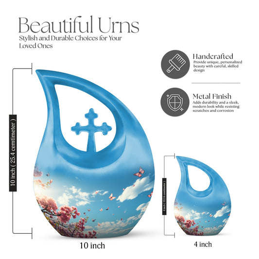 10 inch Wilderness urn for ashes with Cross-drop design