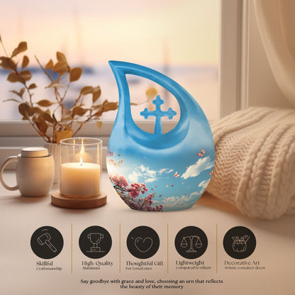 10 inch Wilderness urn for ashes with Cross-drop design