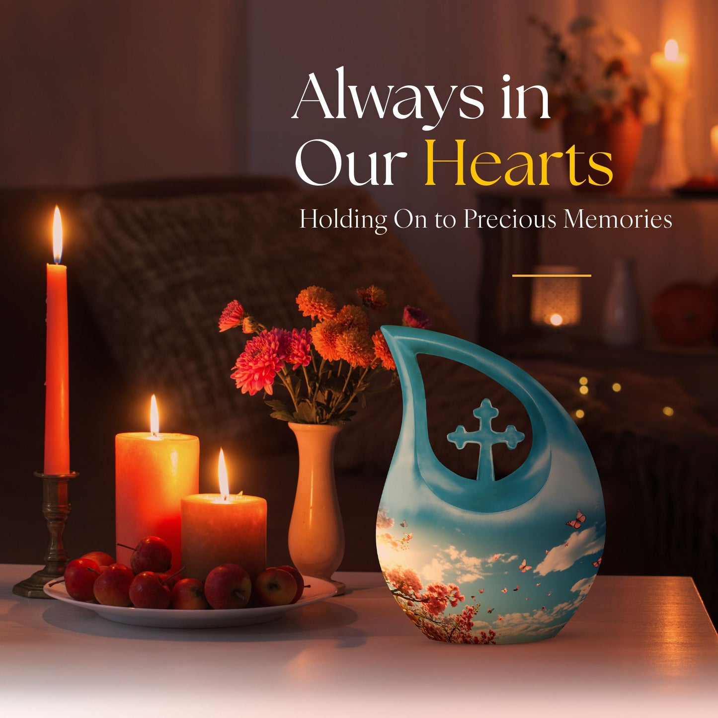 10 inch Wilderness urn for ashes with Cross-drop design